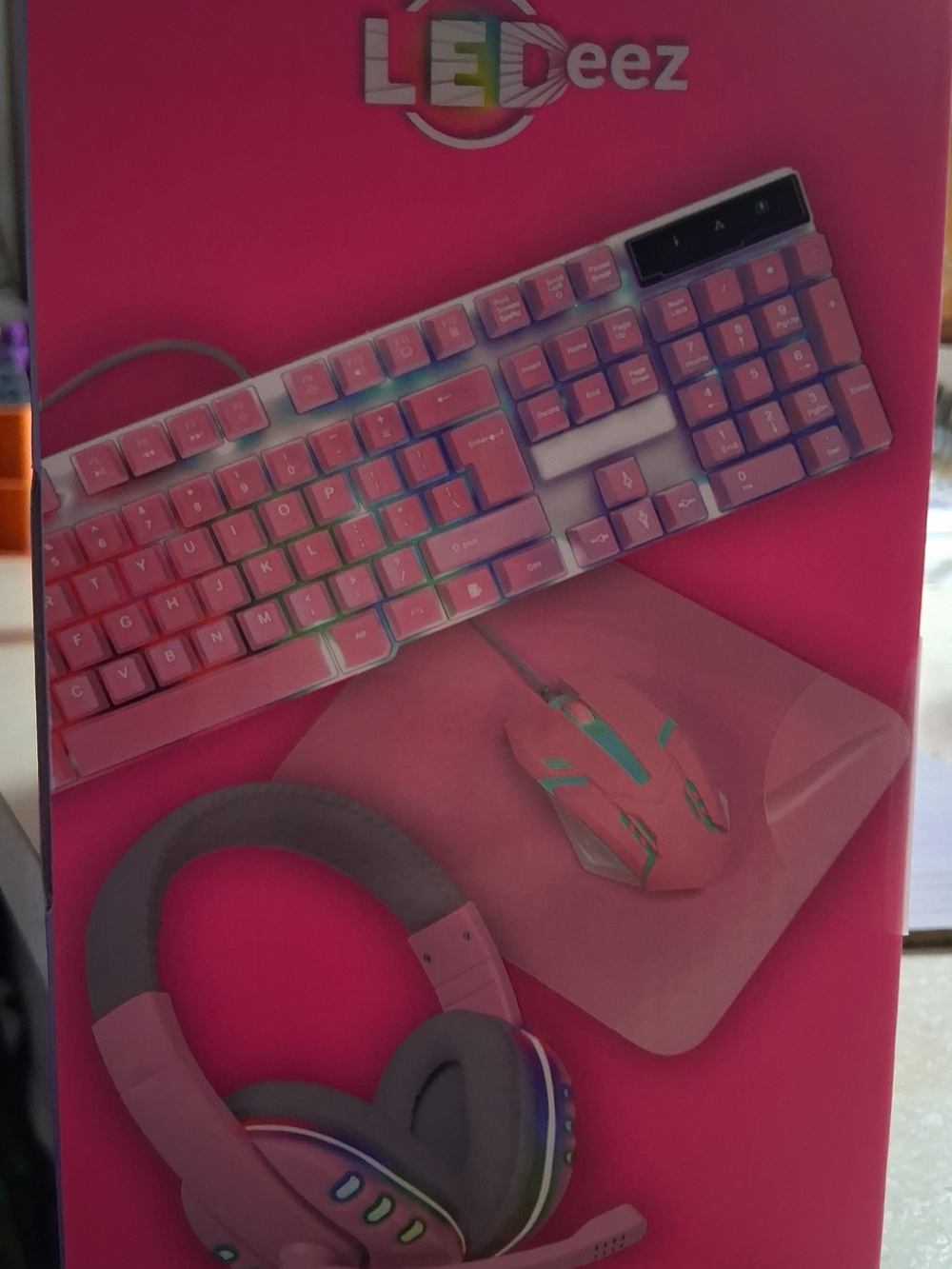 Pink LED Gamer Girl Set Up W/ Keyboard, Mouse, Mousepad & Headset.